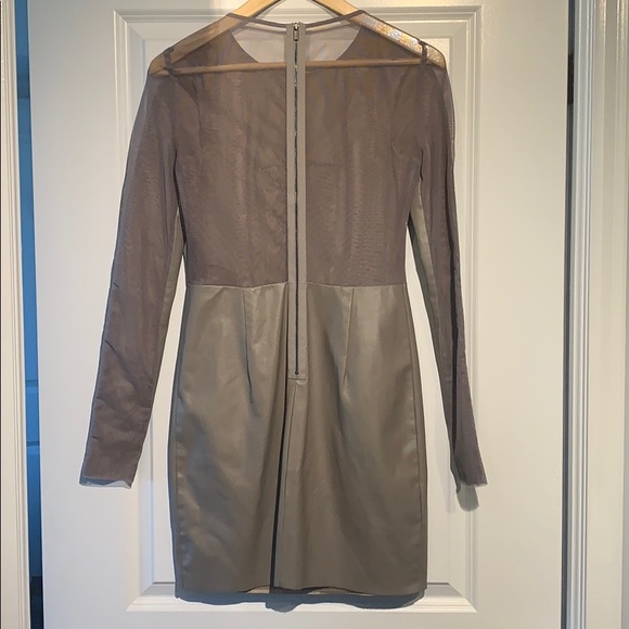 BCBG MAXAZRIA faux leather and mesh dress TAUPE - Picture 6 of 10